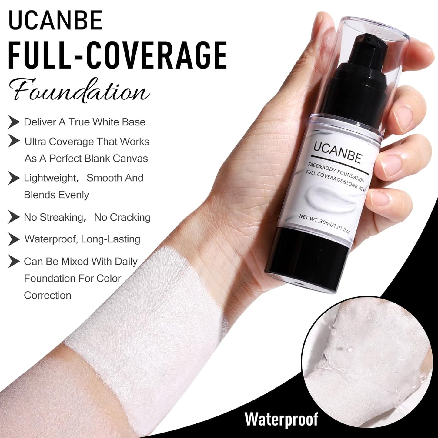 UCANBE Black Halloween Makeup Kit – Skeleton Skull Vampire Gothic Makeup Set for SFX Cosplay Costume -Eyeshadow, White Foundation, Black Lipstick & Eyeliner, Self Adhensive Eyelashes, Brush & Sponges