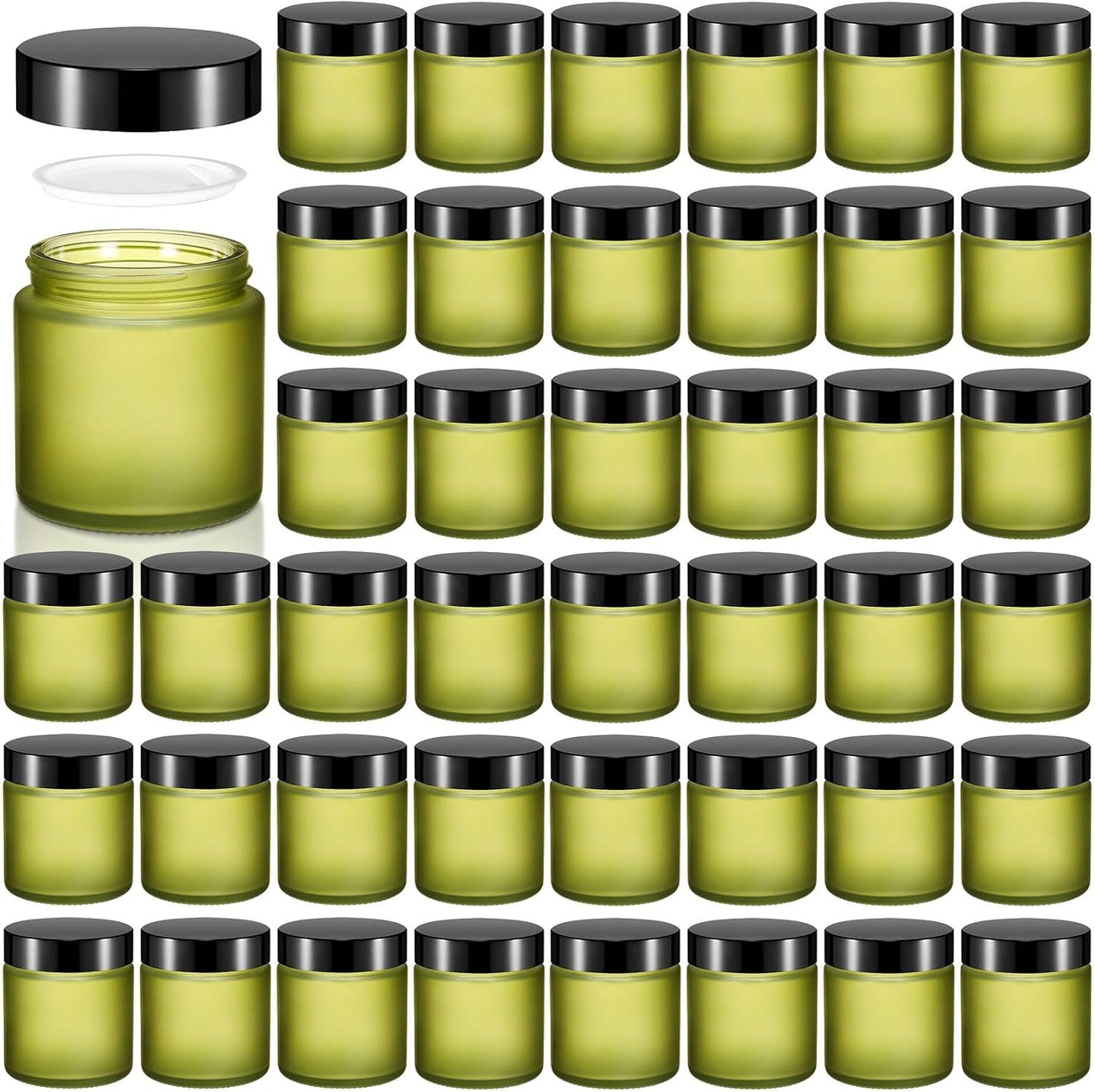 Norme 48 Pcs 4 oz Glass Jars with Lids Leakproof Round Airtight Empty Cosmetic Jars with Inner Liners Lid for Storing Lotions Powder Ointments Candle Making Tins (Pea Green)