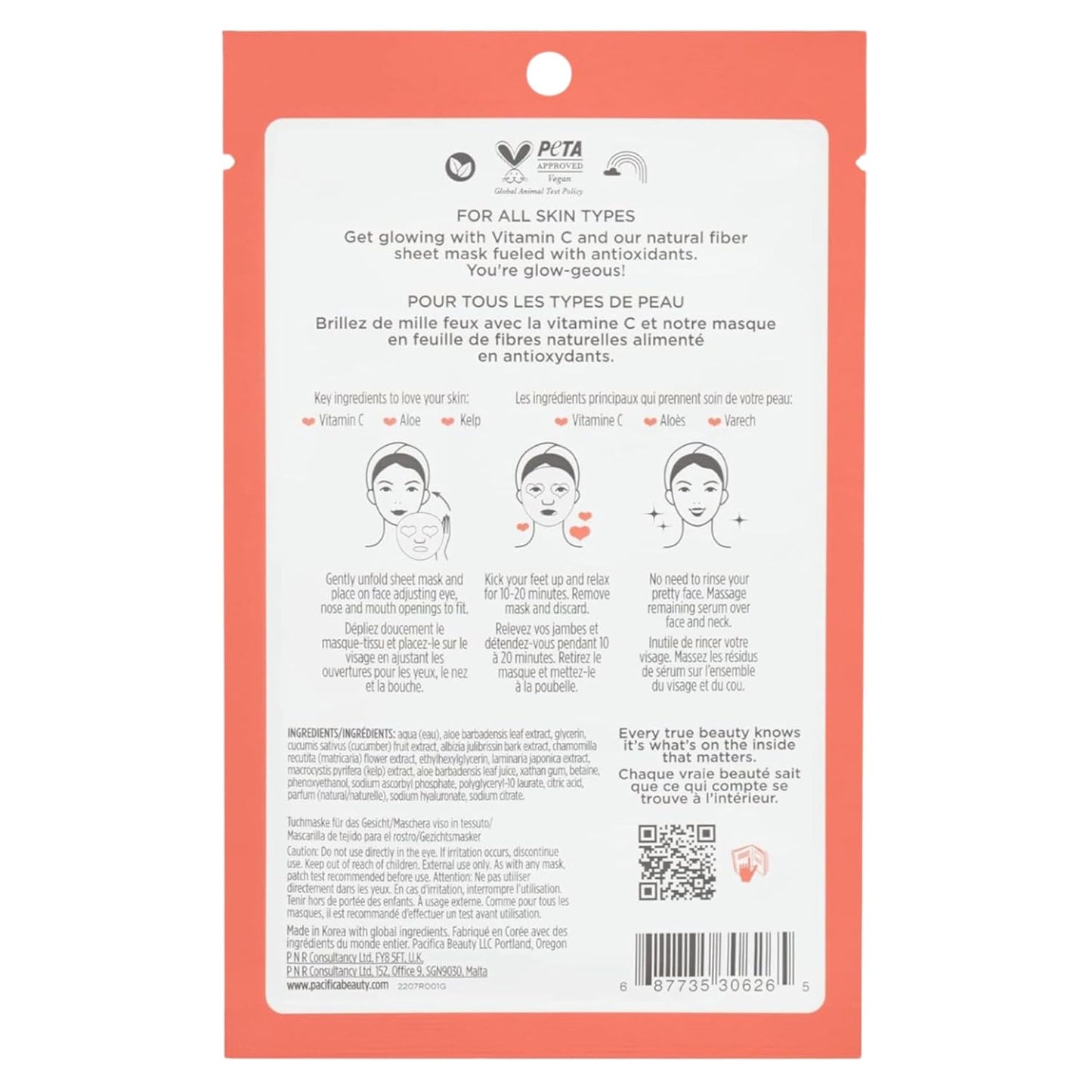 Pacifica Sheet Face Mask - 6 Pack - Glow Baby Brightening Facial Mask w/Vitamin C, Aloe & Kelp – Cooling Mask for Dark Spots & Fine Lines - Clean Beauty Vegan & Cruelty-Free Dermatologist Tested