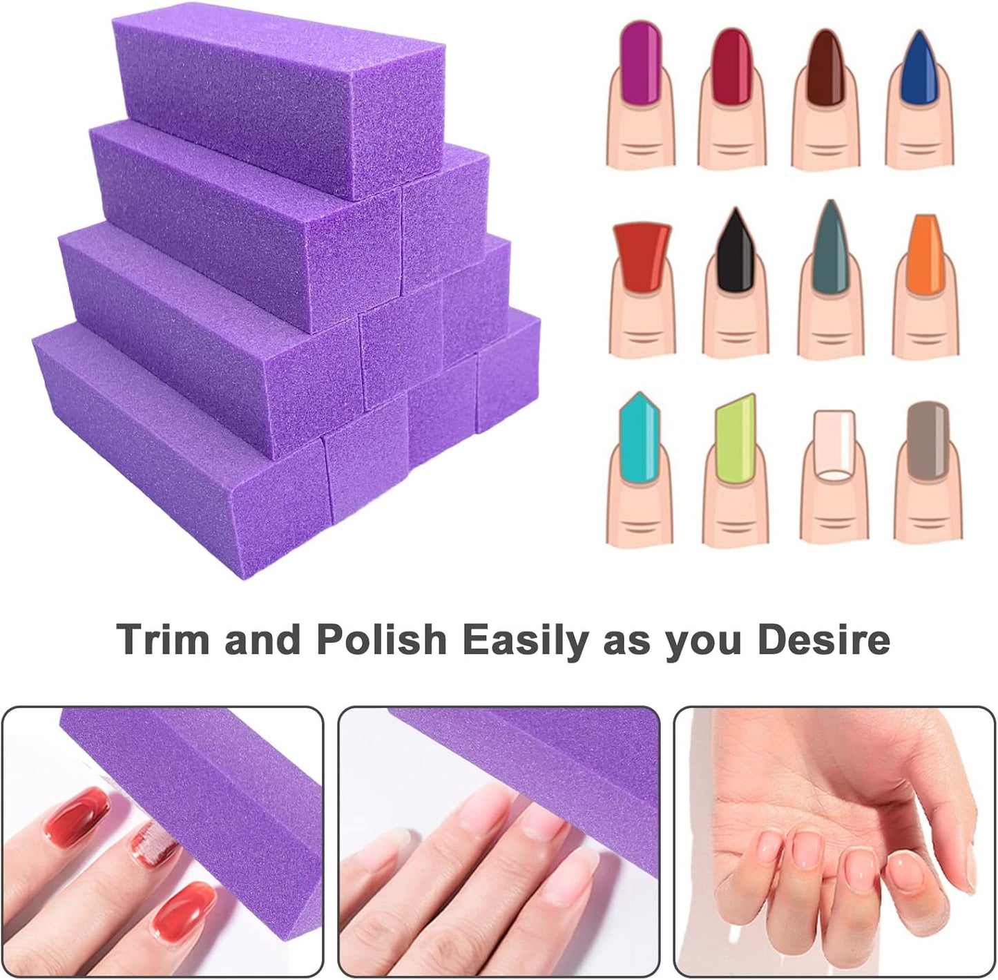 10 Pcs Nail Buffer Block for Acrylic and Natural Nails, 4 Sided Sanding Buffers for Gel Nails Fingernail Shine Buffing Filer Set, Professional Manicure Polisher Buffer Bulk Medium Grit (Purple)