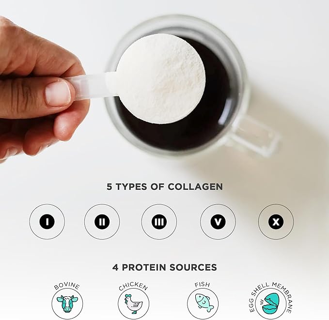 Vital Vitamins Multi Collagen Peptides Powder - Unflavored, Easy to Dissolve - Type I, II, III, V, X - for Women & Men - Promotes Hair, Skin, Nails, & Joint Health - 30 Servings