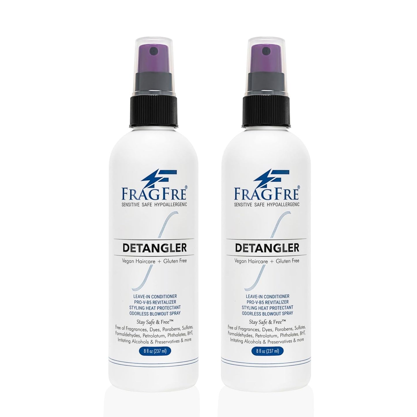 Detangler 8 oz (2-Pack Gift Set) - Fragrance Free Hypoallergenic Parabens Free - Hair Detangler Leave-in Conditioner for Sensitive Skin - Styling Heat Protectant - Vegan Cruelty/Gluten Free