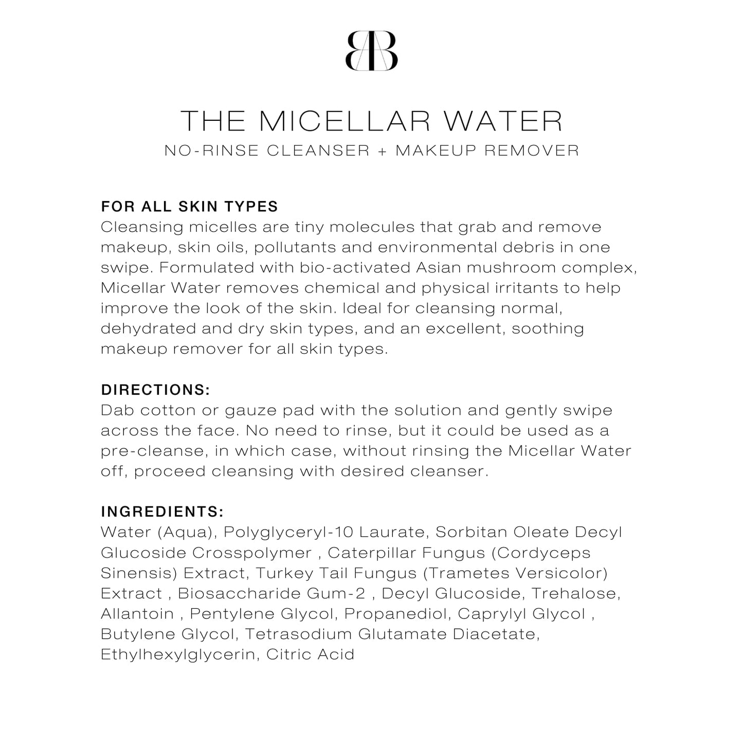 biba de sousa The Micellar Water, No-Rinse Cleanser & Facial Makeup Remover - Soothing Cleanser for Sensitive Skin - For All Skin Types (8oz)