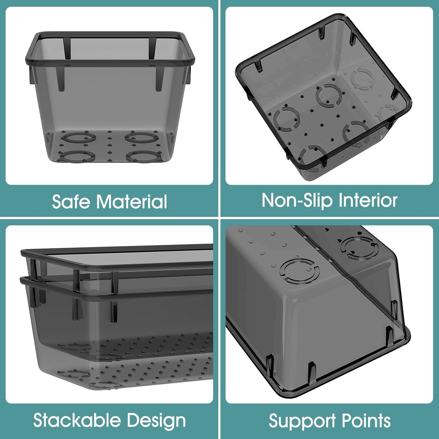 WOWBOX 25 PCS Plastic Drawer Organizer Set, Desk Drawer Divider Organizers and Storage Bins for Makeup, Jewelry, Gadgets for Kitchen, Bedroom, Bathroom, Office, Black