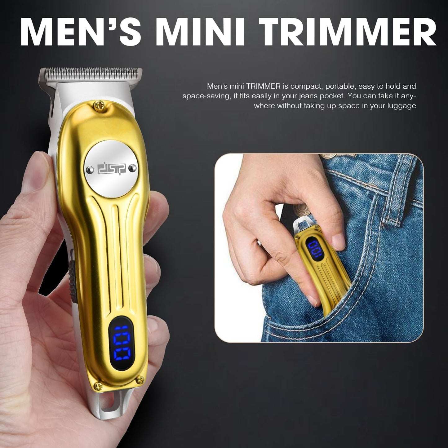 DSP Beard Trimmer for Men, Cordless Hair Clipper Shavers, Facial Hair Trimmer for Beard & Mustache Trimming, Professional Haircut Kit for Men Rechargeable LED Display (Gold)