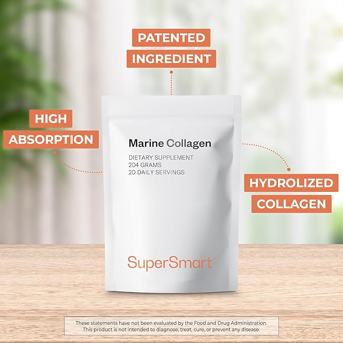 Supersmart - Marine Collagen Powder - Natural Supplement - Patented & Hydrolyzed | Non-GMO & Gluten Free - 100mg