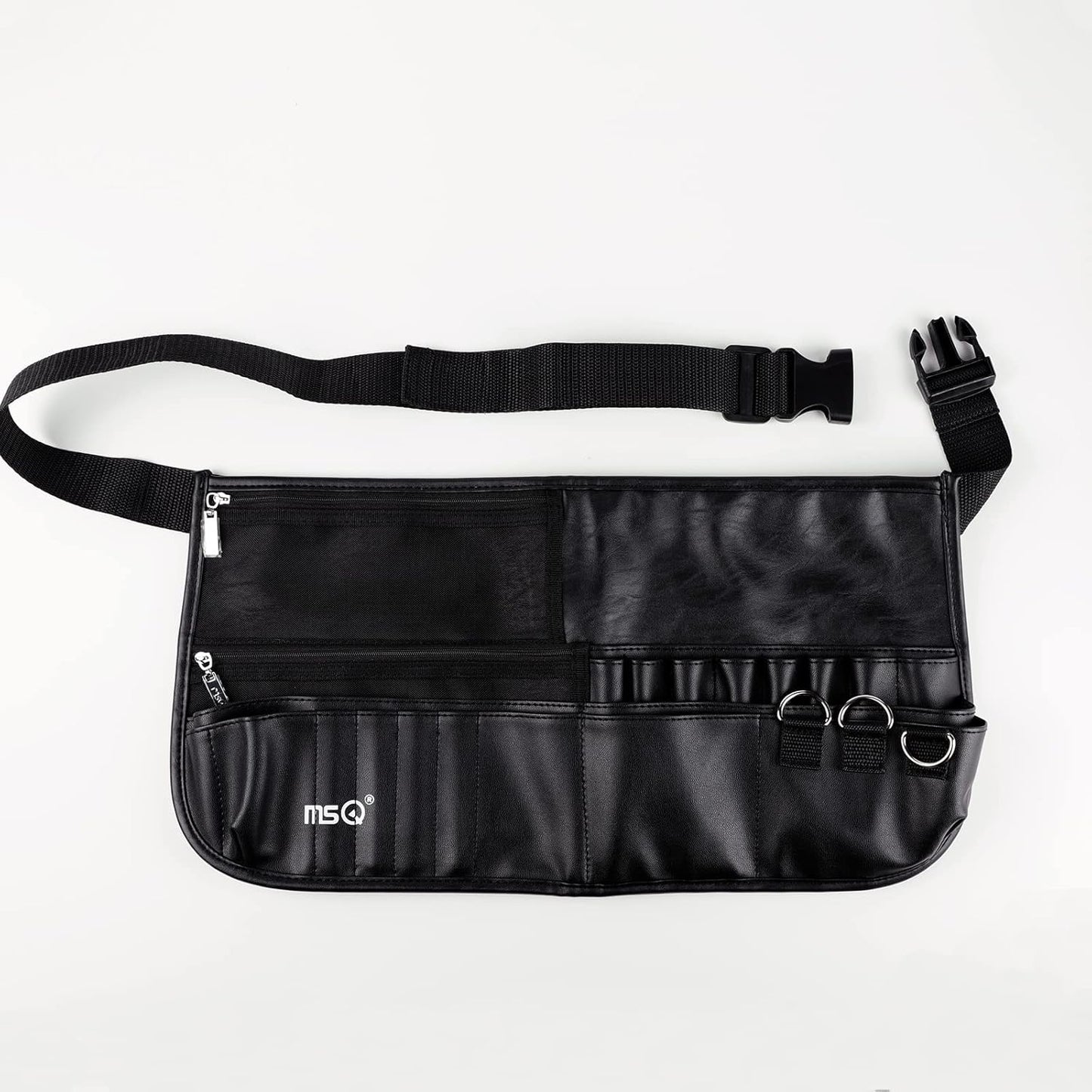 MSQ Makeup Brush Bag with Belt Cosmetic Brush Pouch Holder Organizer Multi Pocket Apron Pack with Adjustable Artist Belt Strap Large Capacity Great for Artist/Fashion Stylist (Brush Not Included)