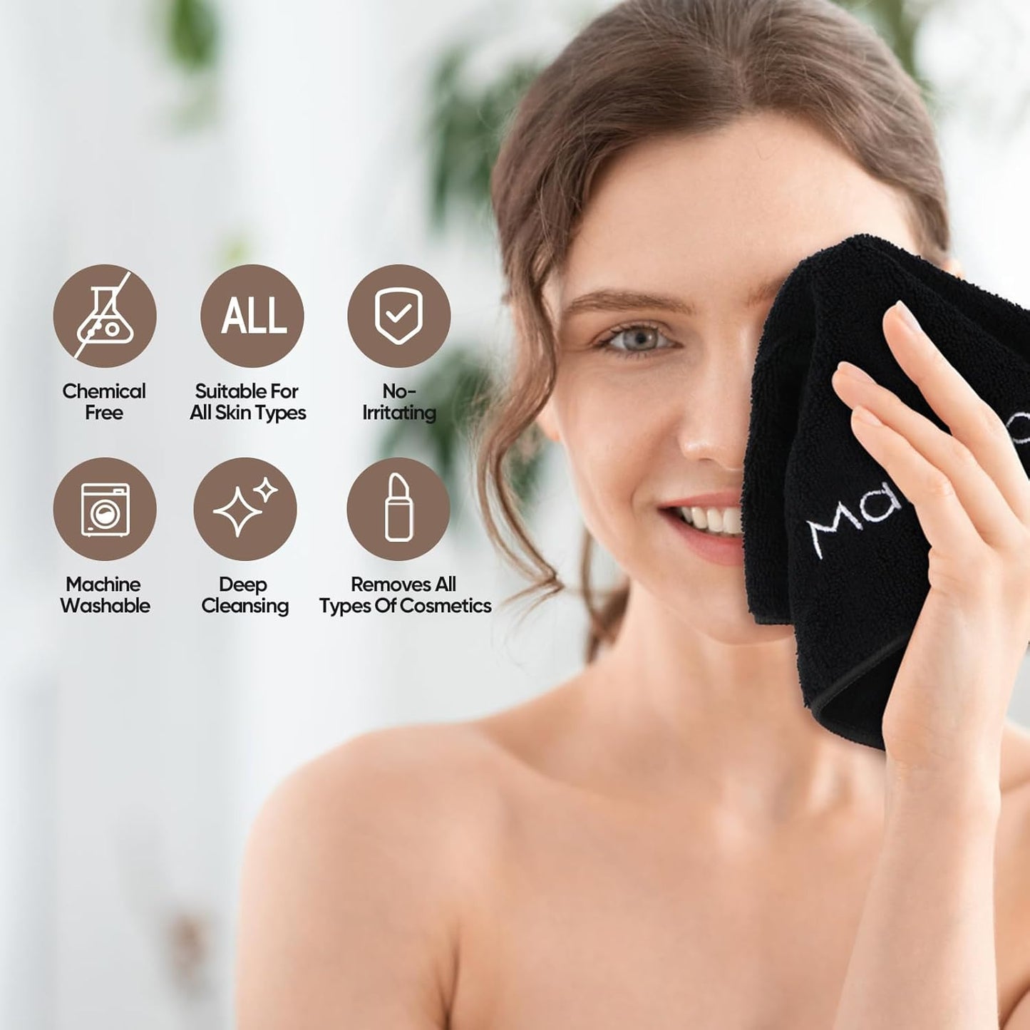 HOMEXCEL Makeup Remover Cloth 6 Pack,Premium Washable Soft 13x13 Inch Facial Cleansing Makeup Towels,Quick Dry Microfiber Face Towels Washcloths for All Skin Types,Black
