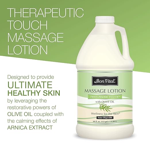 Bon Vital' Therapeutic Touch Massage Lotion with Olive Oil to Repair Dry Skin & Soothe Sore Muscles, Skin Therapy Lotion, Moisturizes Skin During Massages for Smooth, Soft Skin, 1 Gal, Label may Vary