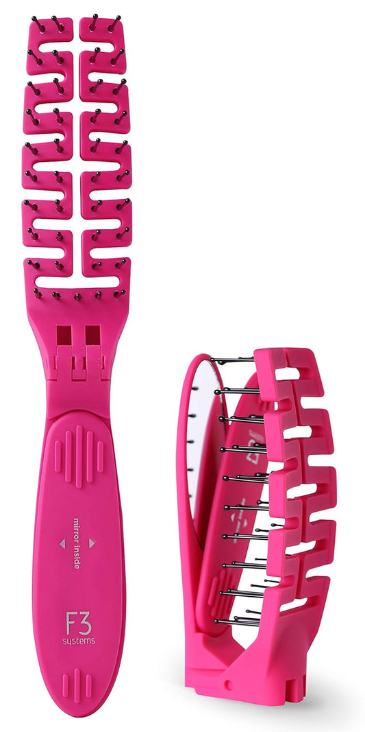 Compact Folding Hair Brush with Mirror - Detangling Comb for Adults & Kids, Portable for Travel & Storage, Wet & Dry Hair