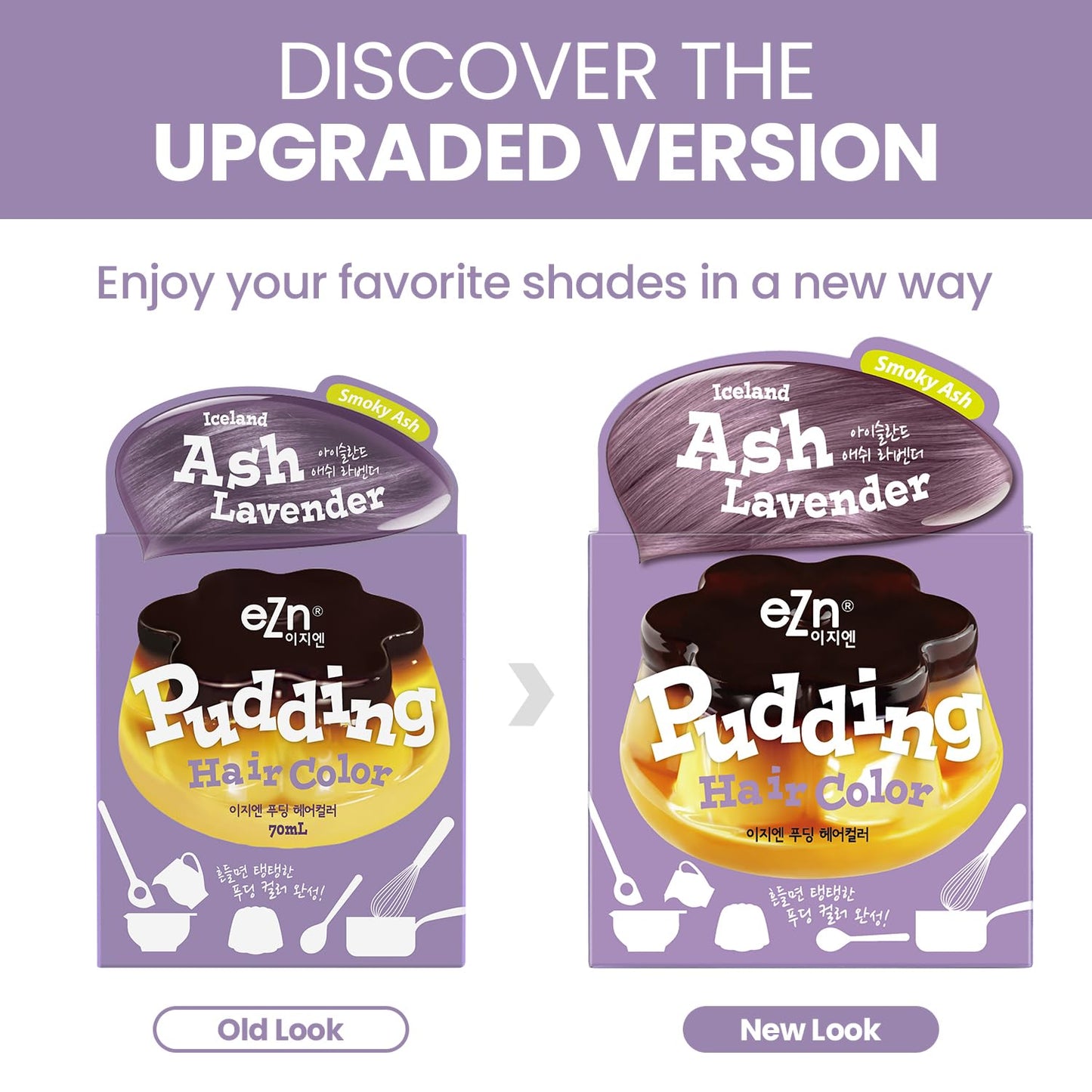 eZn Pudding Hair Dye, Ammonia-Free, Semi-Permanent DIY Korean Hair Dye Color with Keratin, Odorless Gentle for Sensitive Skin No Skin Irritation (Ash_Lavender)