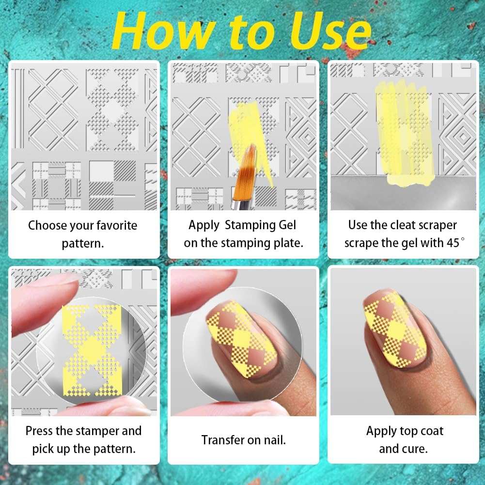 benikmake 3pcs Christmas Plaid Nail Stamp Template Classic Checkered Nail Printing Stainless Stencil for Manicure Salon Fall Theme 6x12cm 2.36x4.7inch