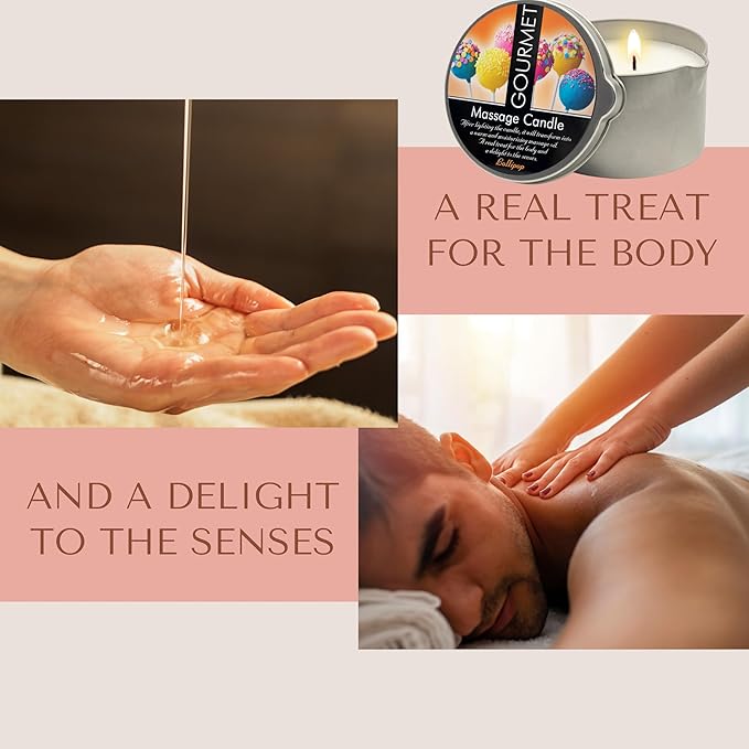 GOURMET COLLECTION Massage Oil Candle Lollipop Scent - Vegan Moisturizing Body Oil - Ideal for Massage Therapy, Luxurious Experience 6.76oz