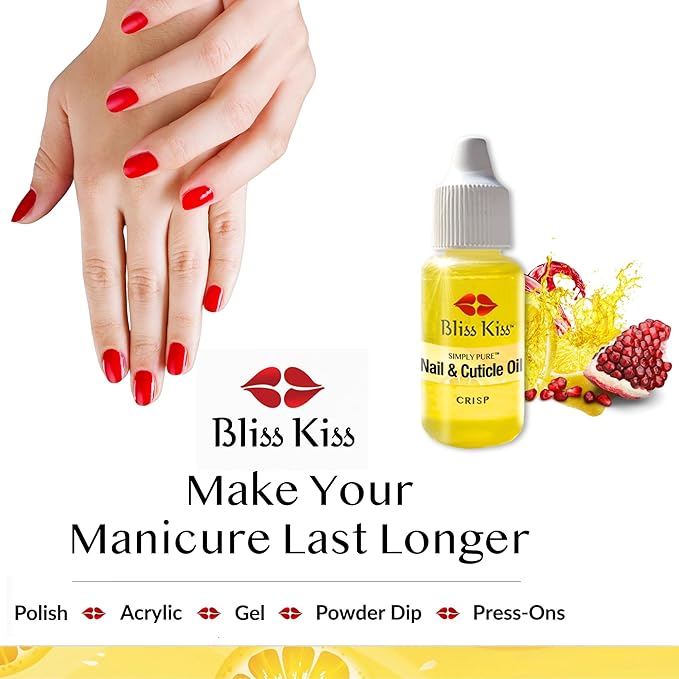 Bliss Kiss | Crisp Fragrance | Nail Oil Cuticle Dropper w/Vitamin E & Jojoba⏤Nail Strengthener Nail Growth Serum for Brittle Peeling Breaking Thin Nails | 0.5oz |