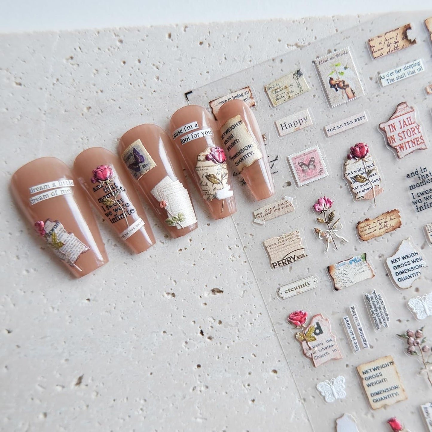 Vintage Letter Nail Art Stickers, Embossed Nail Decals, for Nail Art Design, Self-Adhesive, Nail Accessories for Women, Nail Art Supplies