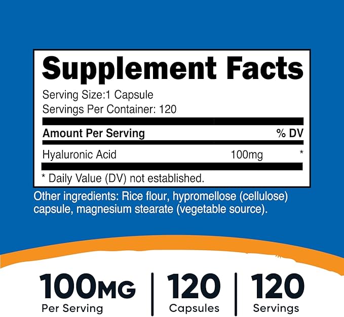 Nutricost Hyaluronic Acid Capsules 100mg,120 Vegetarian Capsules - Gluten Free, Non-GMO