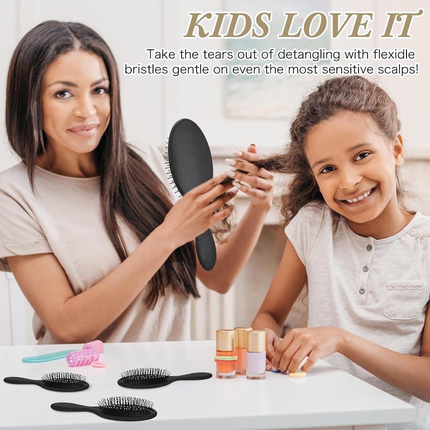 Nuenen 6 Pcs Wet Detangler Hair Brush Travel Dry Hair Brushes Detangling Hairbrush with Soft Bristles for Women Men Girls Boys(Black)