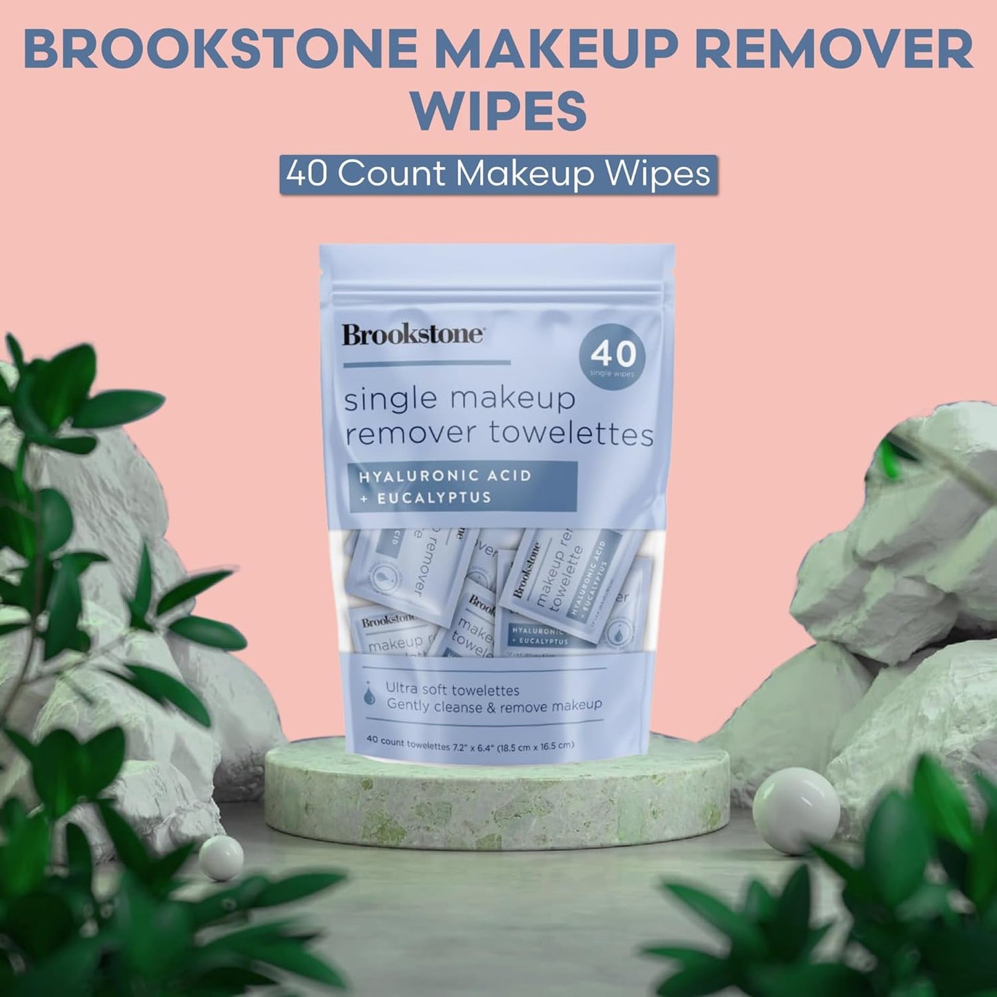 Brookstone Individual Makeup Remover Wipes - Ultra Soft, Makeup Remover Wipe Individually Wrapped, Gently Cleanse & Remove Makeup, 40 Count Makeup Wipes Individually Wrapped