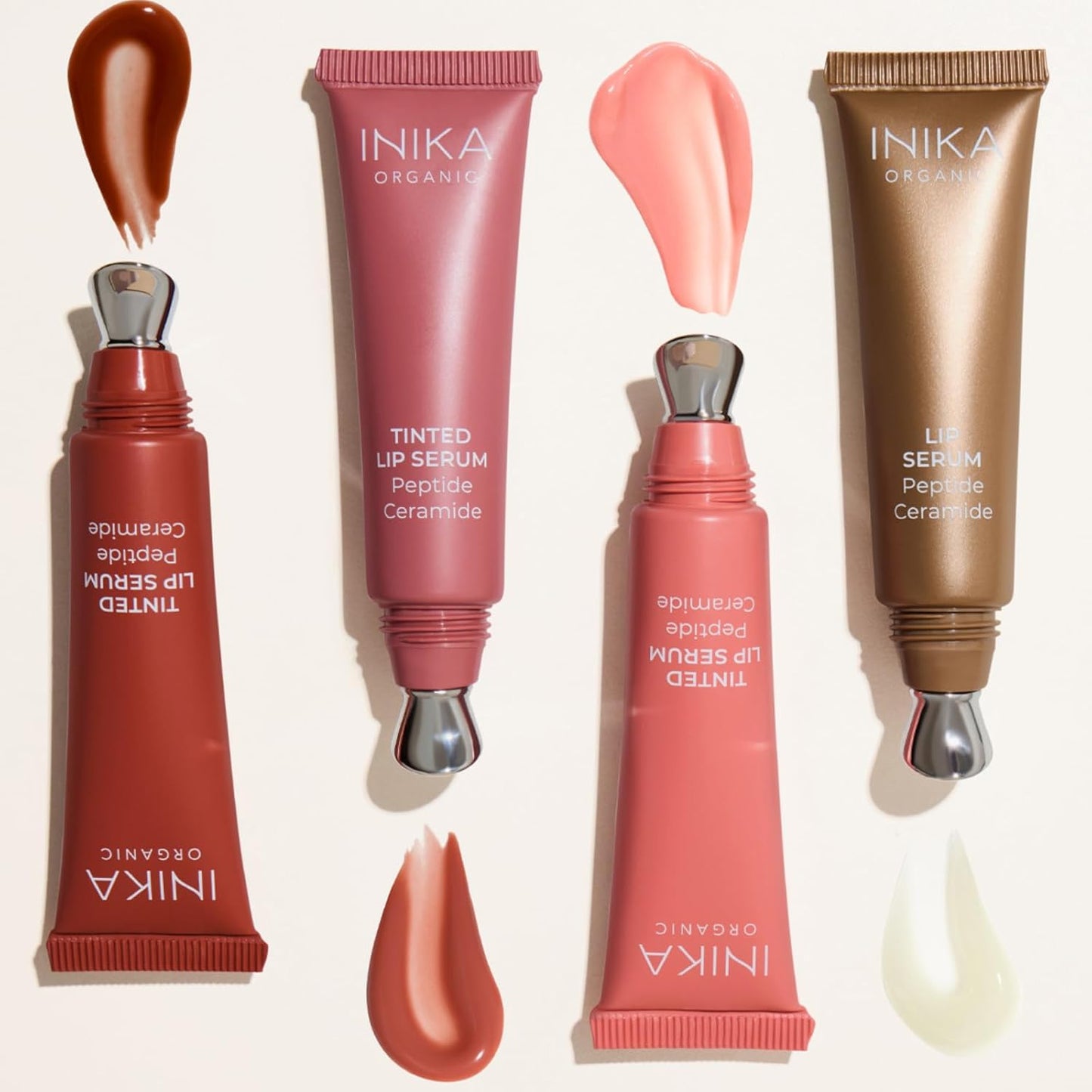 INIKA Organic Tinted Lip Serum | Ceramide + Peptide Infused, Sheer Wash of Color, Plumps, Softens, Smooths, Hydrates + Repairs. Natural & Vegan (Peony)