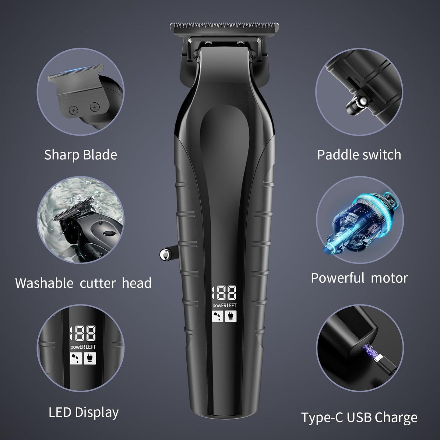 Beard Trimmer for Men Professional,Liners Trimmer Hair Clippers, Precision Edgers Barber Clippers,Zero Gapped T-Blade Hair Trimmer Kit with LCD Display, Hair Cutting Mustache Facial