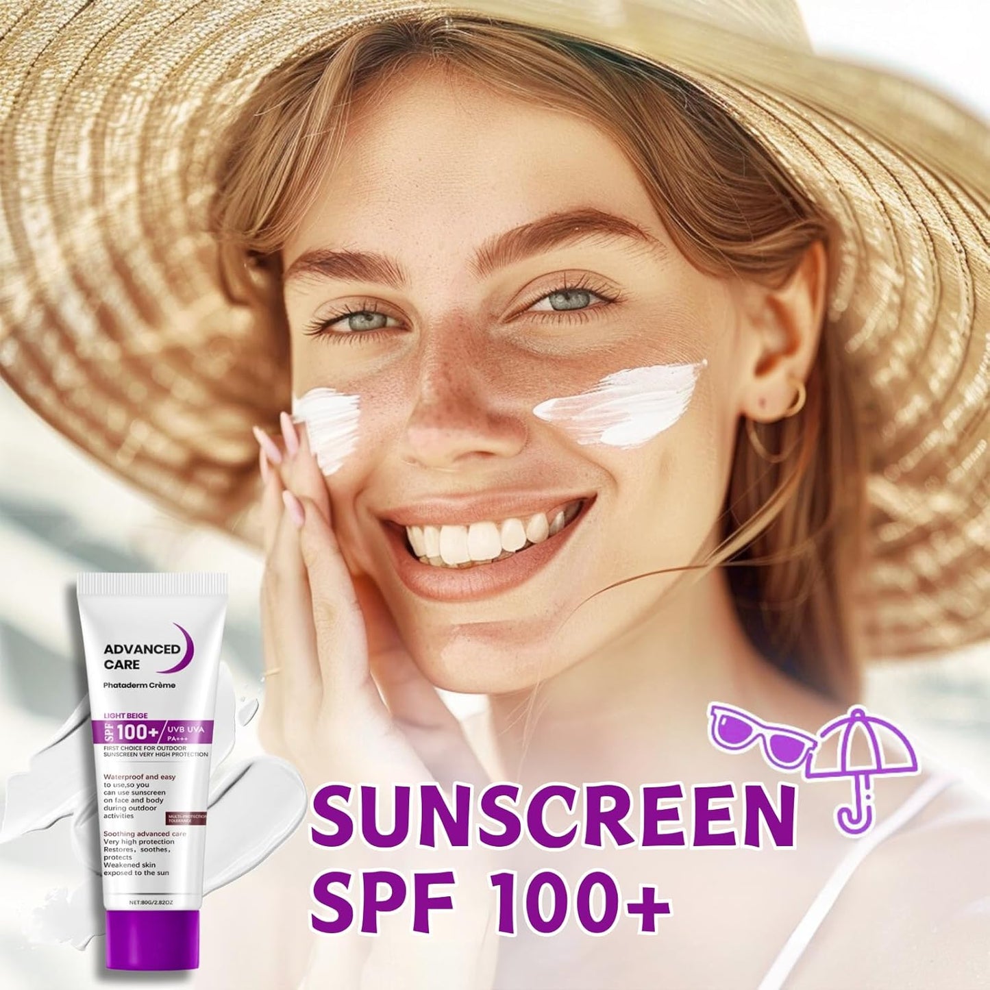100 SPF Sunscreen for Face & Body - 1Pc Outdoor Sun Screen 100 SPF - Sport Sun Screen Protector for Women & Men, 80G