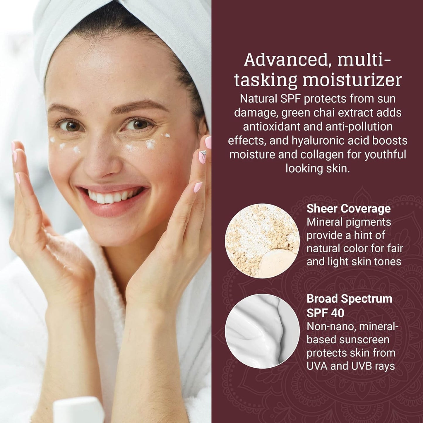 AVYA SPF 40 Sheer Tinted Moisturizer with Hyaluronic Acid & Green Chai – Advanced Ayurvedic Skincare Treatment for Balanced and Brighter Skin/Fair & Light Skintones Shade #1 (1.7oz/50ml)