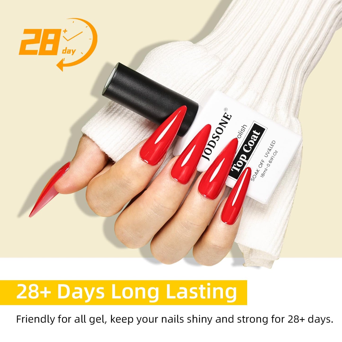 JODSONE 18ml Top Coat Gel Polish No Wipe High Gloss Shine Finish Long Lasting Gel Nail Polish Professional Manicure for Home DIY and Nail Salon