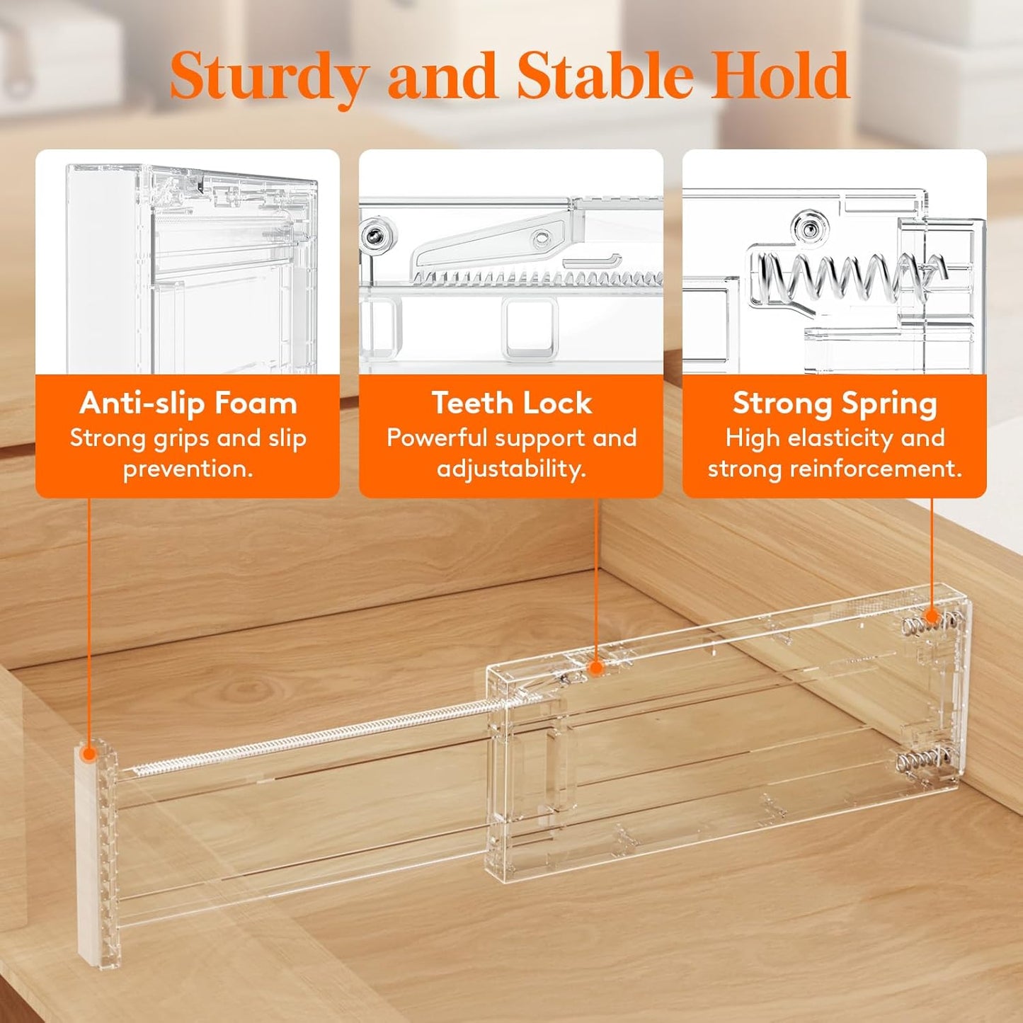 Lifewit 8 Pack Drawer Dividers 4" High, 11-17" Adjustable Dresser Drawer Organizers for Clothes, Expandable Dresser Separators in Bedroom/Bathroom/Kitchen/Vanity/Office Organization and Storage,Clear