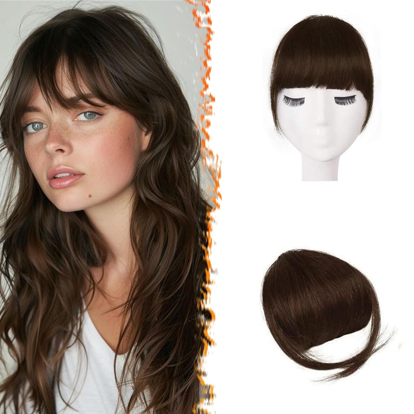 BARSDAR Human Hair Clip in Bangs - 100% Real Human Hair Clip in Bangs for Women - Brown Thick Bangs Extensions Fringe with Temples Real Hair Bangs Hairpieces - Dark Auburn Brown