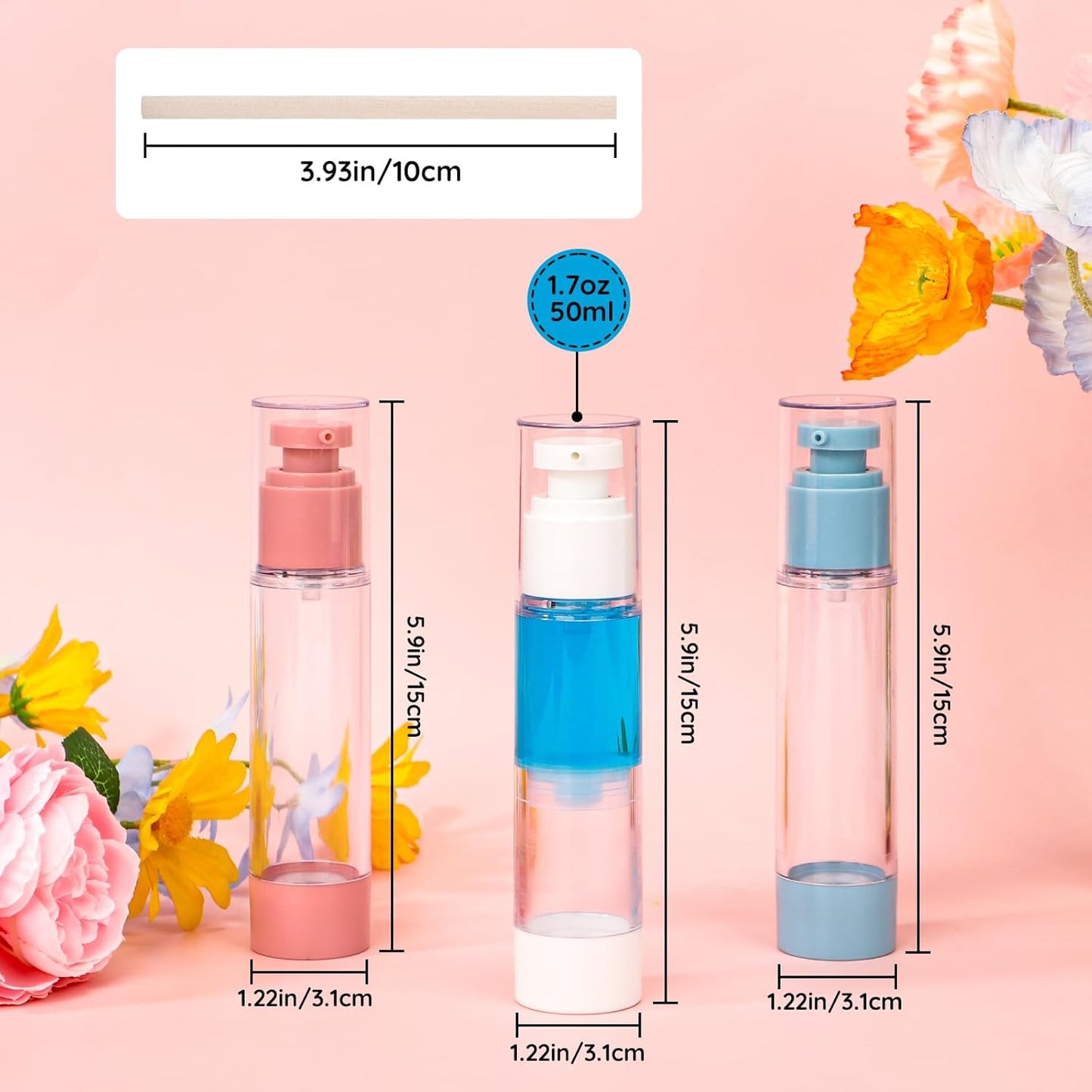 Segbeauty 1.7oz Empty Airless Travel Lotion Dispenser Bottles for Toiletries, 3pcs Refillable Small Travel Containers for Creams, 50ml Mini Pump Bottle Dispenser, Vacuum Skincare Cosmetic Containers