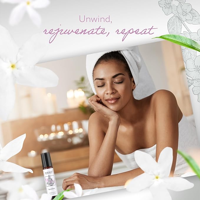 HBNO Jasmine Grandiflorum Oil Roll-On - 1/3 oz (10 ml) Travel Size - Jasmine and Mct - Perfect for Traveling, Aromatherapy, Massage, perfumes, moisturizer