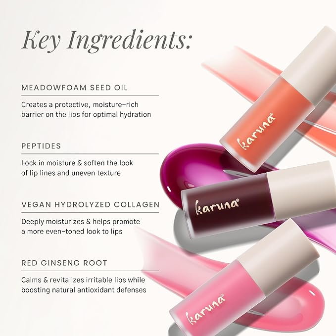 Karuna Skin - Tinted Lip Oil, Soothing & Moisturizing Lip Products with Peptides, Antioxidants, Hydrating Flattering Vegan Lip Tint, Grow, 4.8 mL/0.16 fl. oz