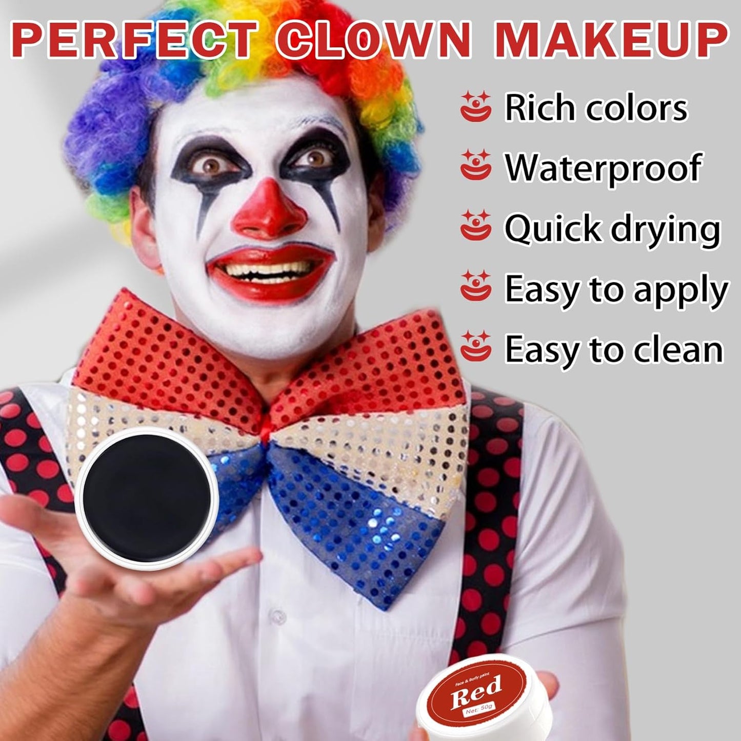 Clown Makeup Kit,Red Black and White Face Painting Kit Professional,Clown Face Paint Halloween Makeup Kit with Brushes,Oil Based Body Paint for Adults,Joker Vampire Zombie Makeup