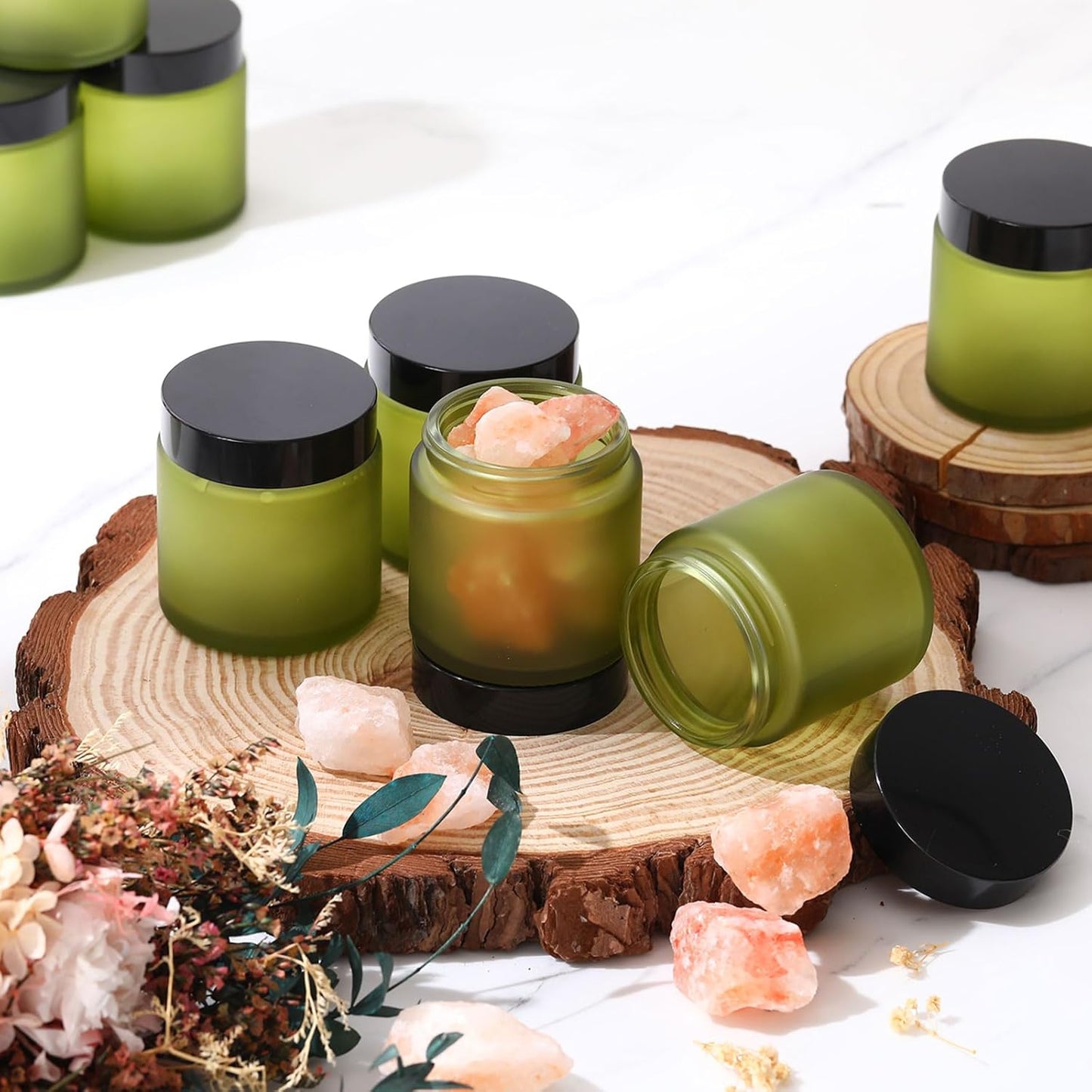 Norme 48 Pcs 4 oz Glass Jars with Lids Leakproof Round Airtight Empty Cosmetic Jars with Inner Liners Lid for Storing Lotions Powder Ointments Candle Making Tins (Pea Green)