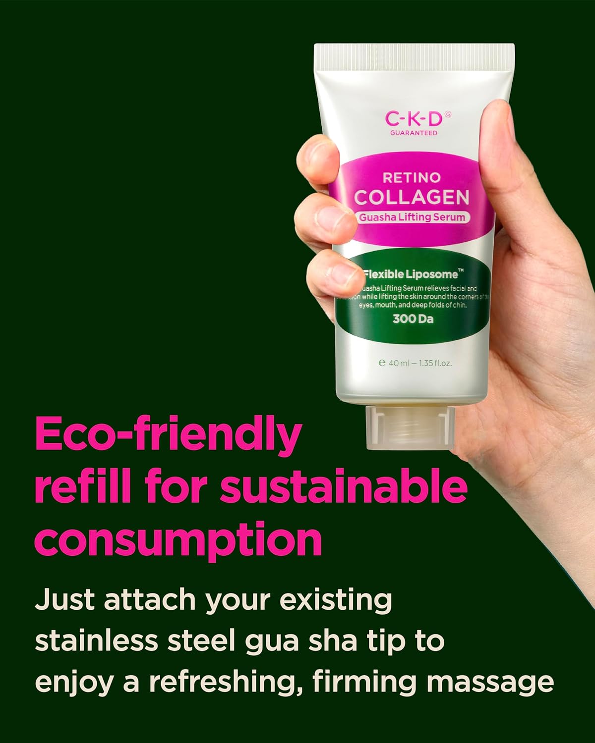 CKD Retino Collagen Gua Sha Face Serum [Refill] - Lifting Serum for Firming, Tightening, Anti-Aging, and Hydrating. Stainless Steel Roller. Korean Skin Care. 1.35 fl oz