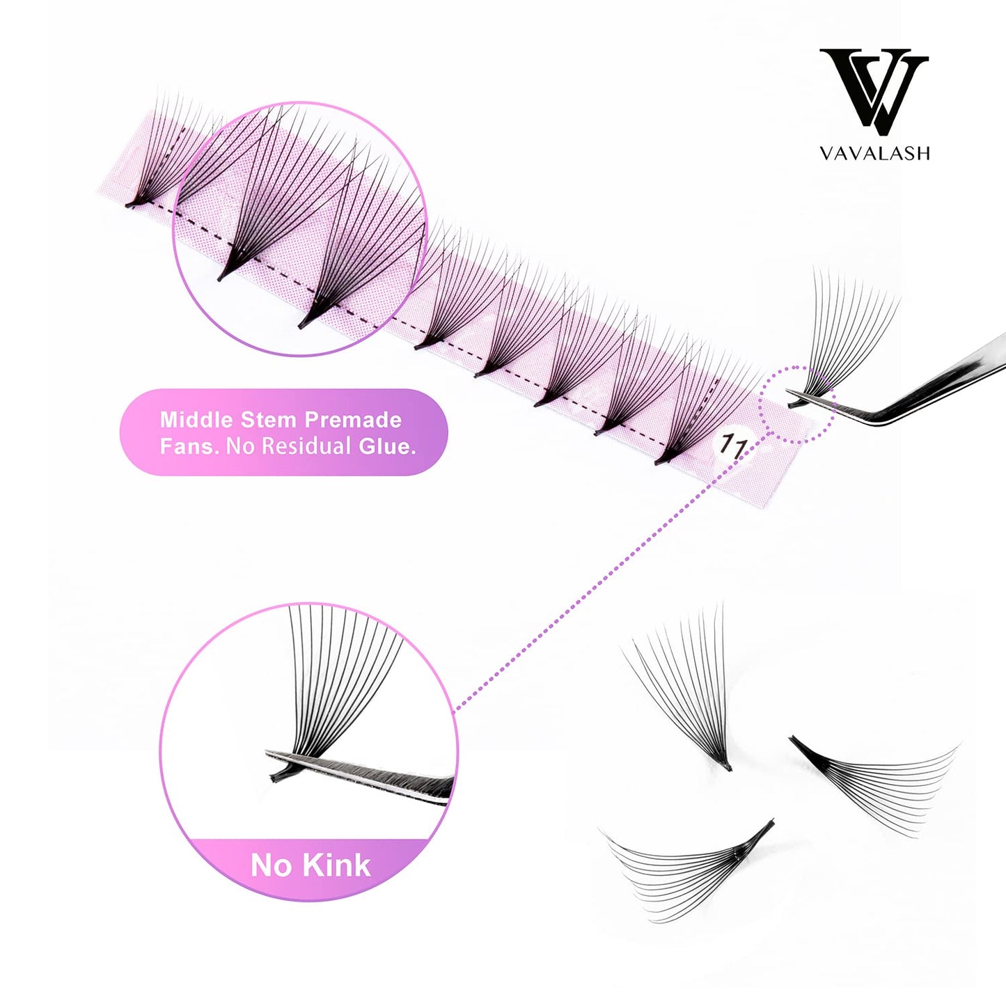 Eyelash Extensions 3D 4D 5D 6D 8D 9D 10D Thickness 0.07/0.1 C/D Curl Eyelashes Middle Stem Premade Fans Russian Volume Lash Extensions Supplies (Middle Stem 12D-0.07-C-8-15mm)