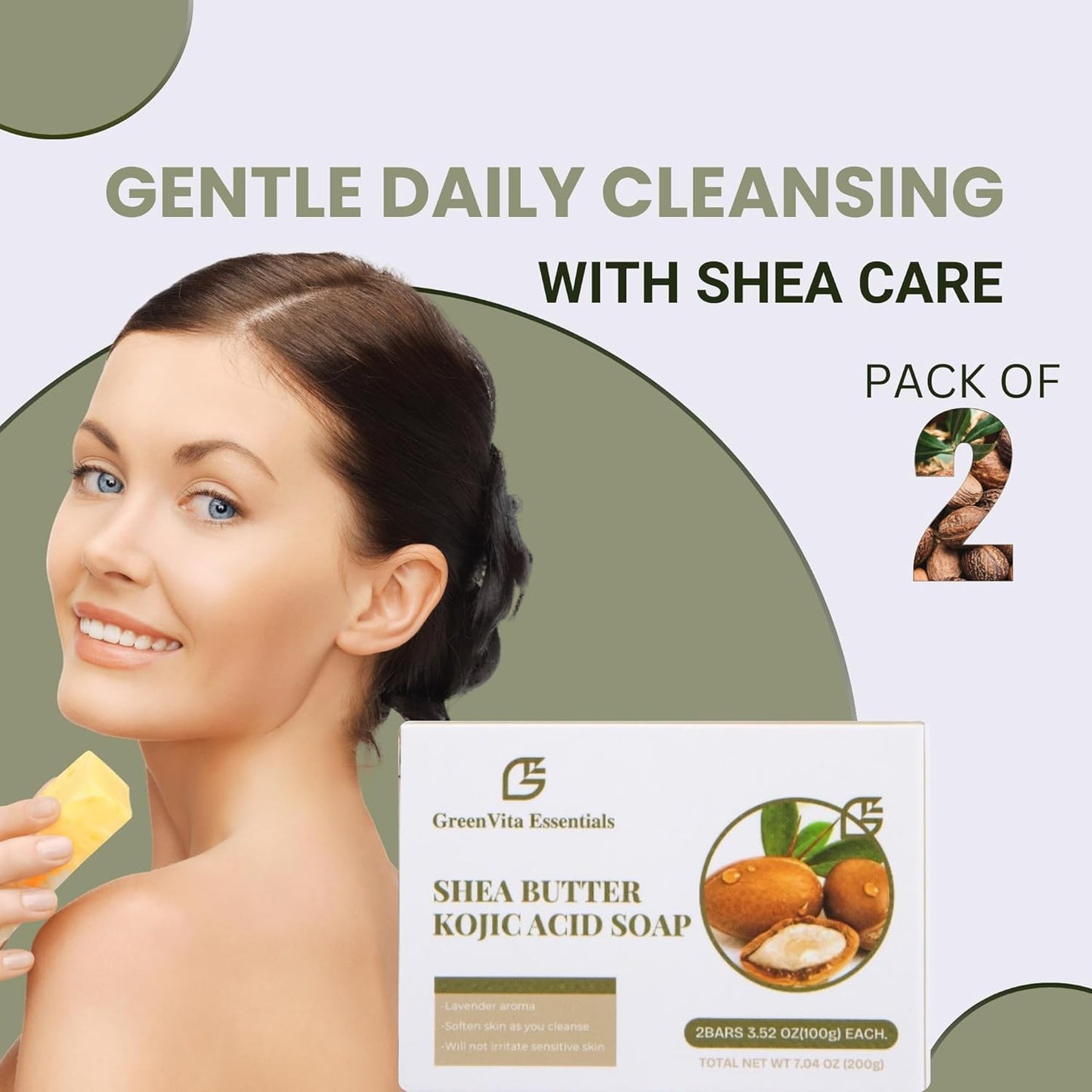 Shea Butter Kojic Soap-Skin and Body Brightening with Shea Butter, Dark Spot Remover, Acne Fighting and Moisturizer (Pack of 2) 100g each