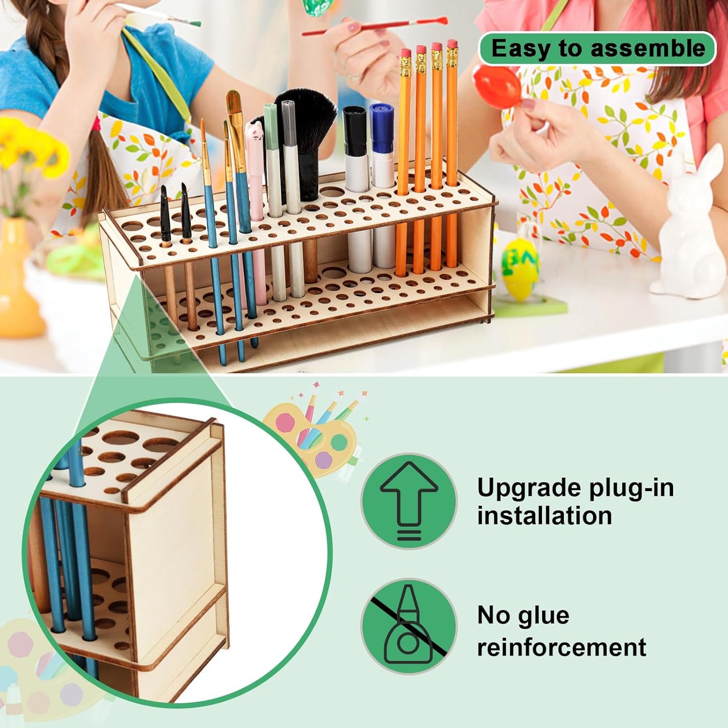 Wooden Paint Brush Holder Artist Brush Holder 67 Hole Paintbrush Holder Desktop Organizer Wood Paint Brush Rack for Pens Pencils and Art Tools