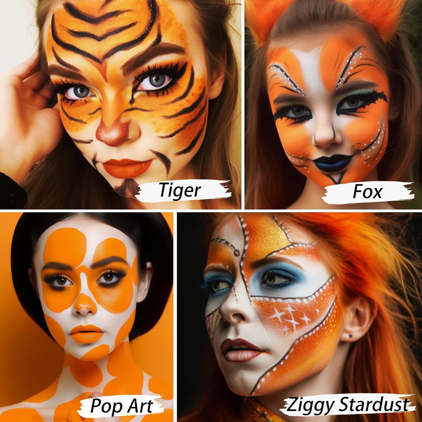 UCANBE Orange Face Body Paint Makeup Foundation, Professional Blendable Cream Greasepaint, Face Painting Kit for Adults Children Halloween Party, SFX Scary Pumpkin Face Makeup, Costume & Cosplay