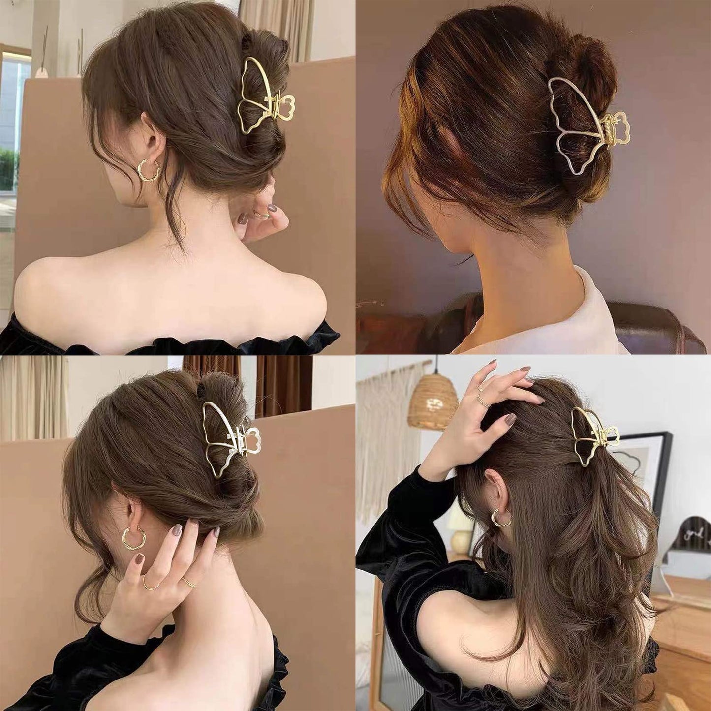 6 Packs Large Metal Butterfly Hair Claw Clips, Lady Thick Hair Catch Barrette, Non-slip Hair Jaw Clamp Clips Styling Fashion Accessories for Women Girls