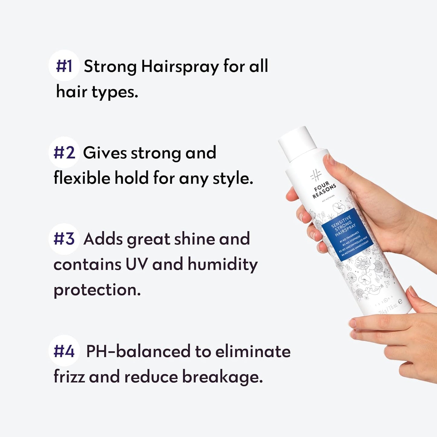 No nothing Very Sensitive Strong Hairspray - Fragrance Free Strong Styling and Finishing Spray, Hypoallergenic, Unscented Hair Spray 7.5 Ounce