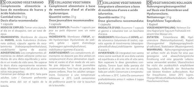 Collagen Vegetarian caps | from Organic Eggshell Membrane | Type 1, 5 and 10 Collagen | with Hyaluronic Acid | 60 Capsules | Dietary Supplement