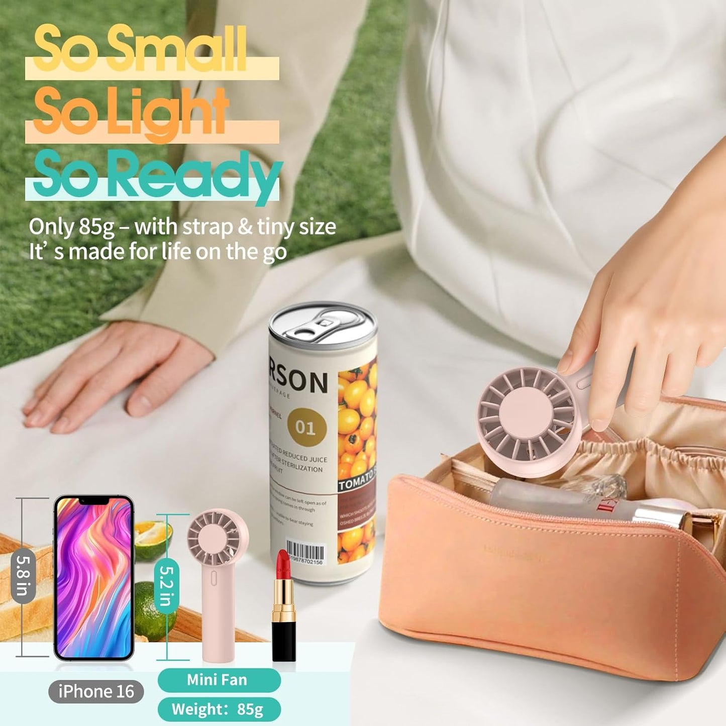 Mini Portable Fan, USB Personal Handheld Fan with 3-Speed Cooling Wind Rechargeable Battery Operated Mini Pocket Design for Desktop/Travel/Outdoor/Vacation/Concerts/Lash Makeup-Pink