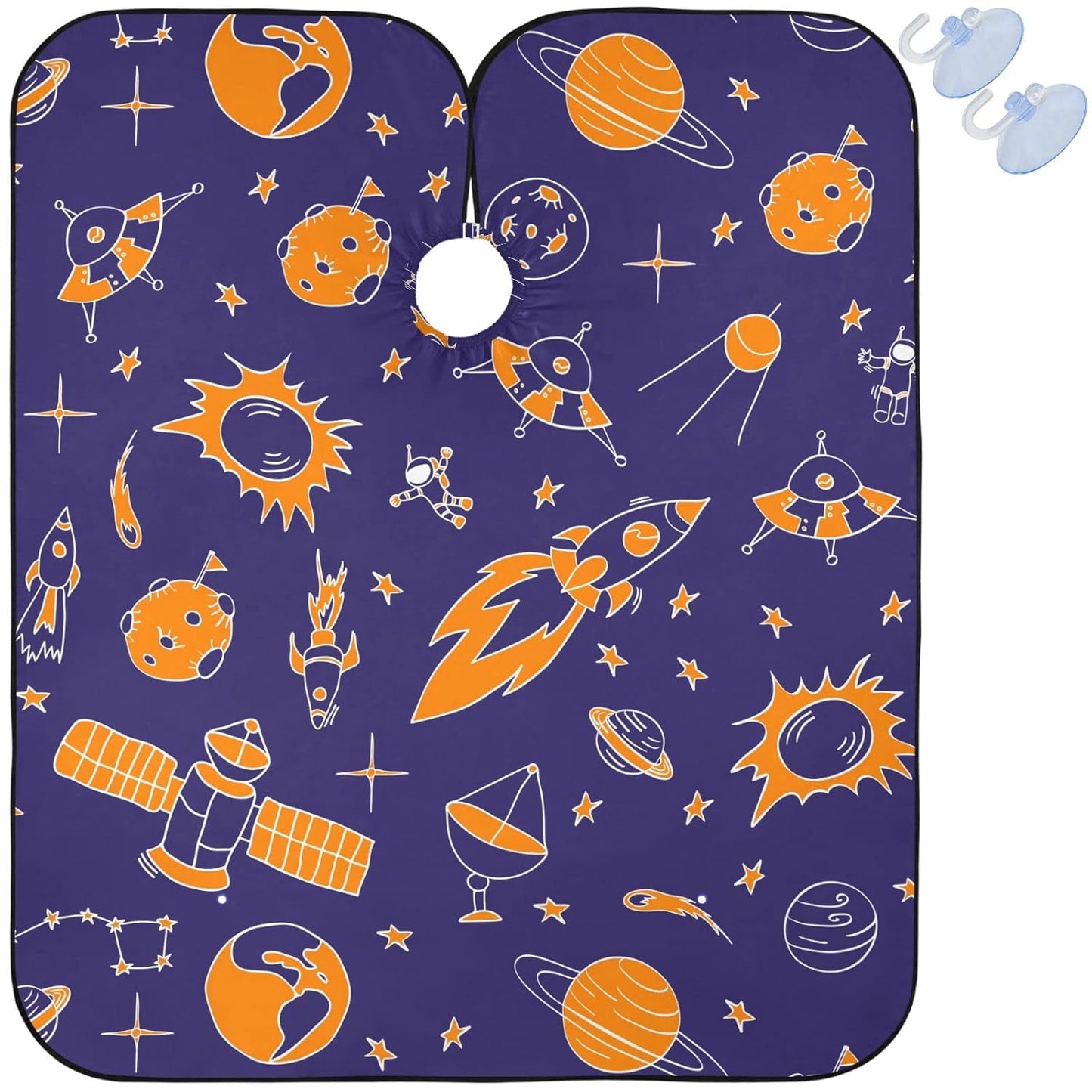visesunny Barber Cape Space Doodle Polyester Hair Cutting Salon Cape Apron Anti-Static Haircut Water-Resistant Shaving Cloth Beard Shaving Bib Hairdressing Cape