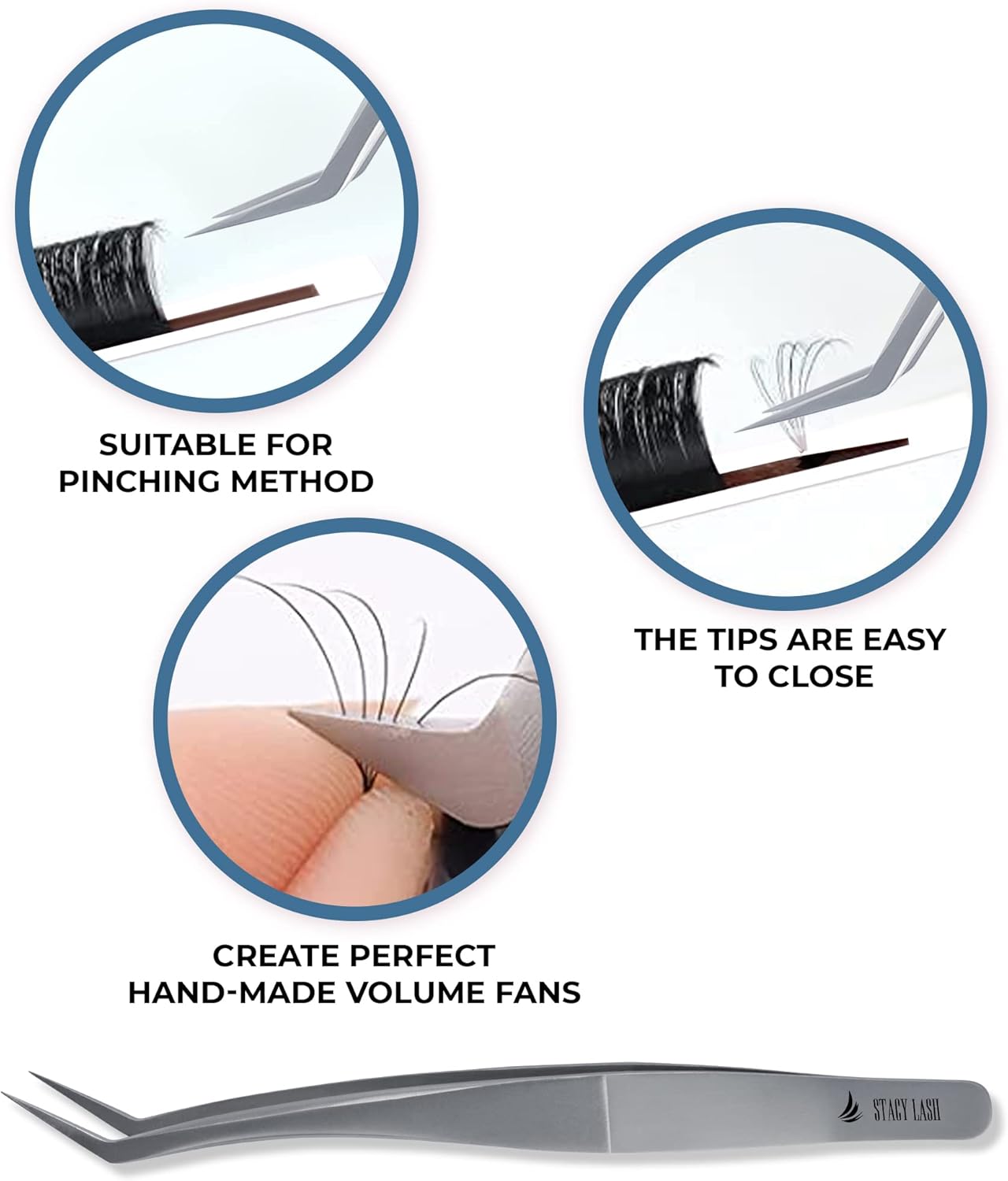 Stacy Lash STL-11 Curved Eyelash Extension Tweezers/Supplies for Classic Extensions & Premade Fans/Precision Tools for Volume False Lashes Application/Beauty Accessories/Eyelashes Tool Applicator
