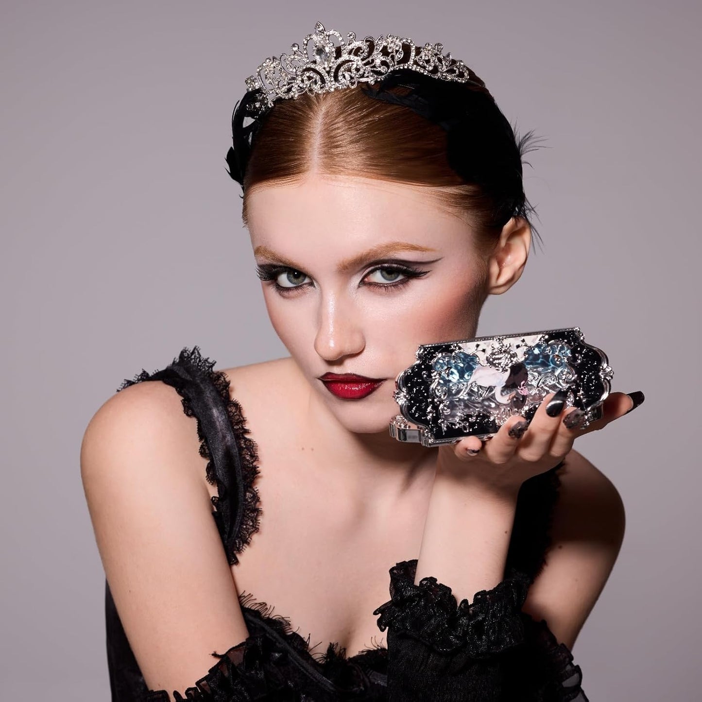 Flower Knows Swan Ballet Six-Color Makeup Palette,Eyeshadow,Blush,Highlighting & Contour All-in-One Face Makeup Palette with 4 Matte+2 Shimmer Smoky Shades(02 Black Swan,0.23 Oz)