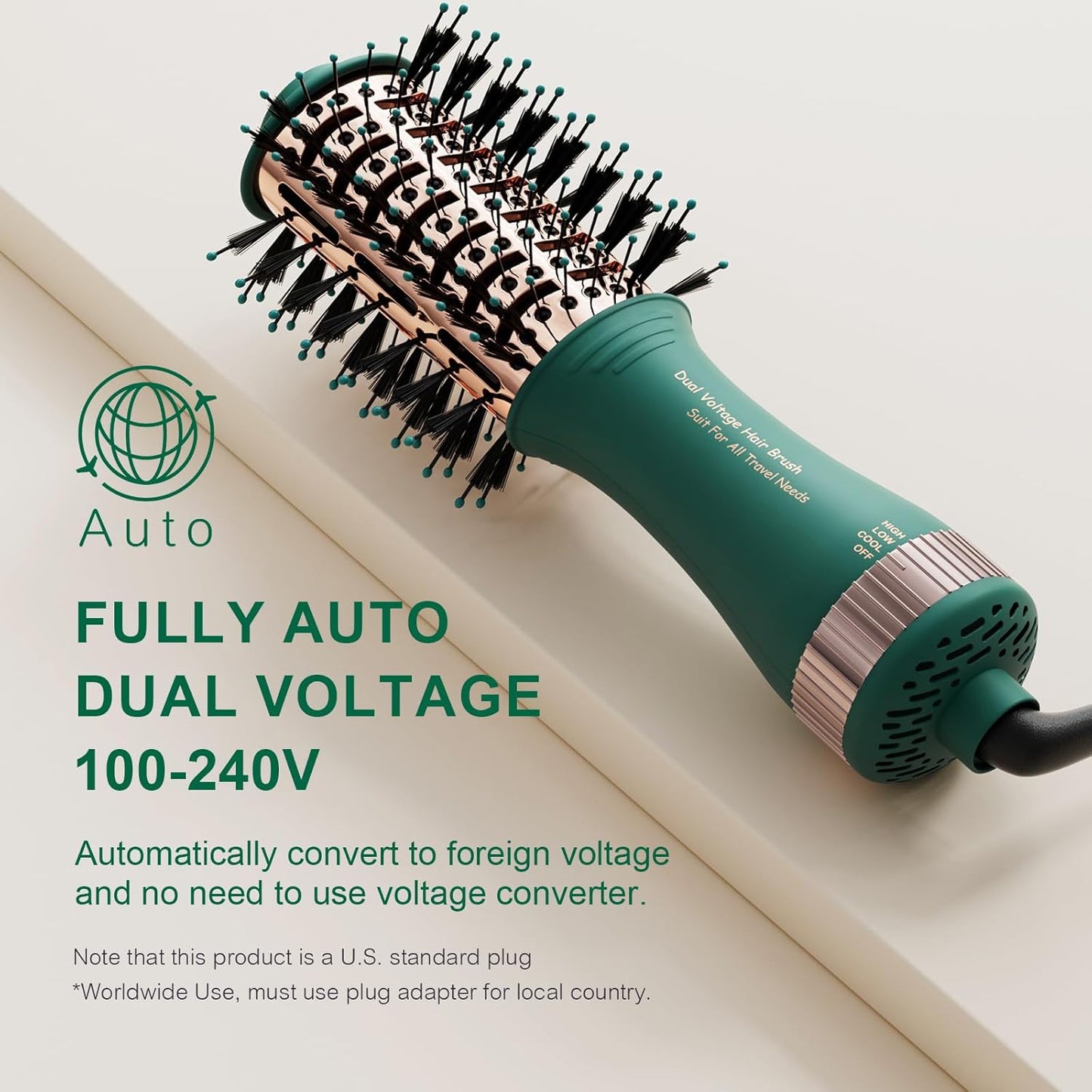 Dual Voltage Travel Hair Dryer Brush Mini Hot Air Hair Styling Tool, 110-240V European Oval Shape Jet Brush, 2 Inch Lightweight Design & Universal Plug, Easy Pack Worldwide