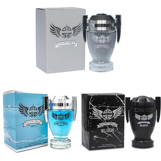 3Pack Men Colognes Combo Set Invincible Series 3.4 Fl Oz Each Eau De Parfume Spray with Woody Floral & Fruity Scent Perfume Gift Set Day to Night Use Fragrances