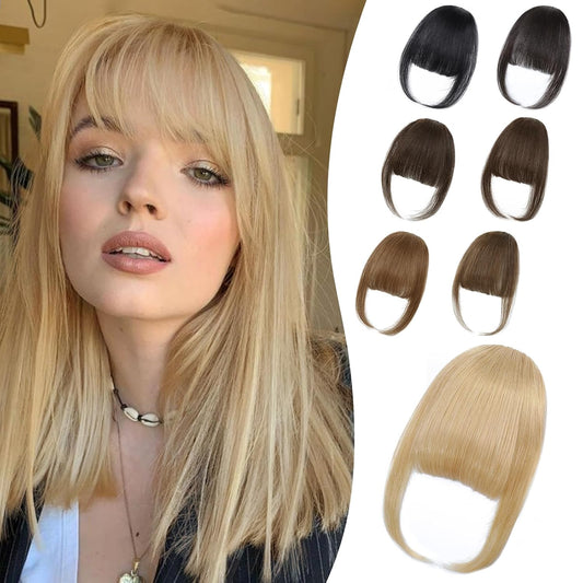 Wispy Bangs Hair Clip, 100% Human Hair Clip In Blonde Bangs for Women, Soft Layered Fake Bangs with Feathered Fringe, Easy Clip-On Design for Daily Wear & Halloween