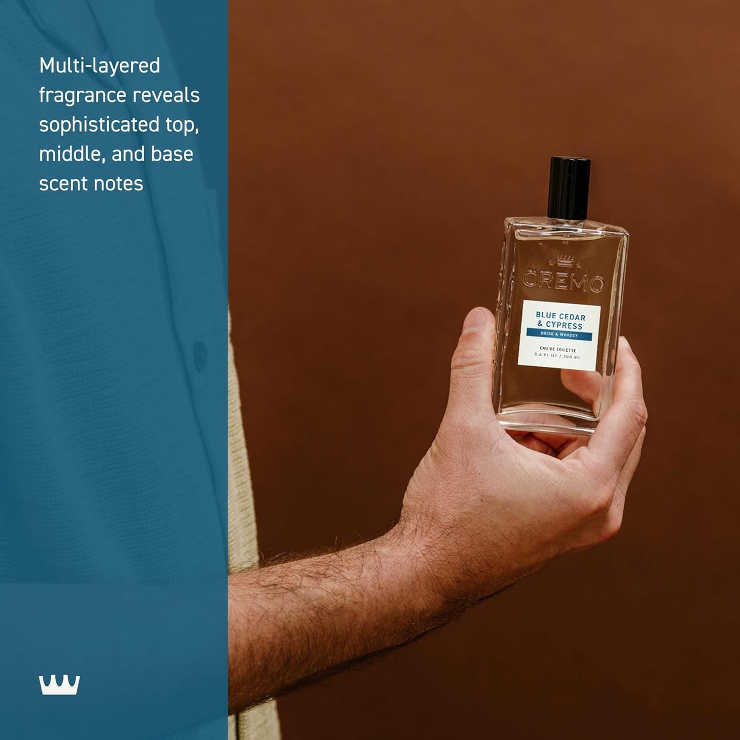Cremo Cologne For Men - Blue Cedar & Cypress Mens Cologne Spray, A Woodsy Scent with Notes of Lemon Leaf, Cypress and Cedar, Multi-Layered Signature Men's Fragrances, 3.4 Fl Oz